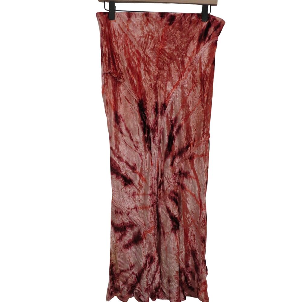 Free People Women Sz M Serious Swagger Red Tie Dye Crushed Velvet Maxi Skirt